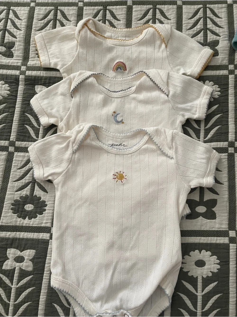 Pehr Pointelle one piece set of 3 bundle sun rainbow moon embroidery 0-3